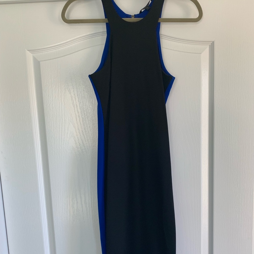 Black and blue midi dress